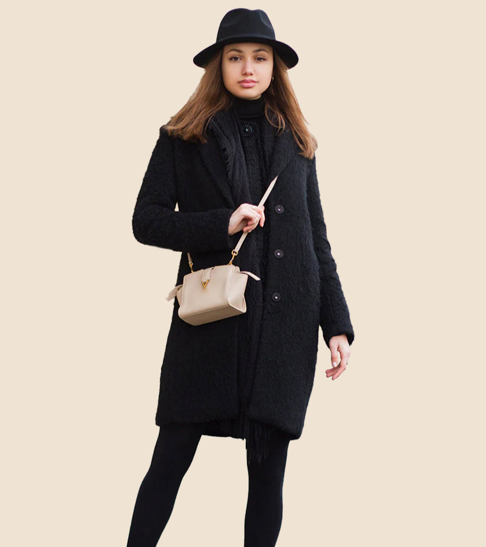 Women Black Longline Overcoat