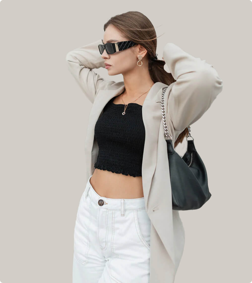 Black Blouson Crop Top