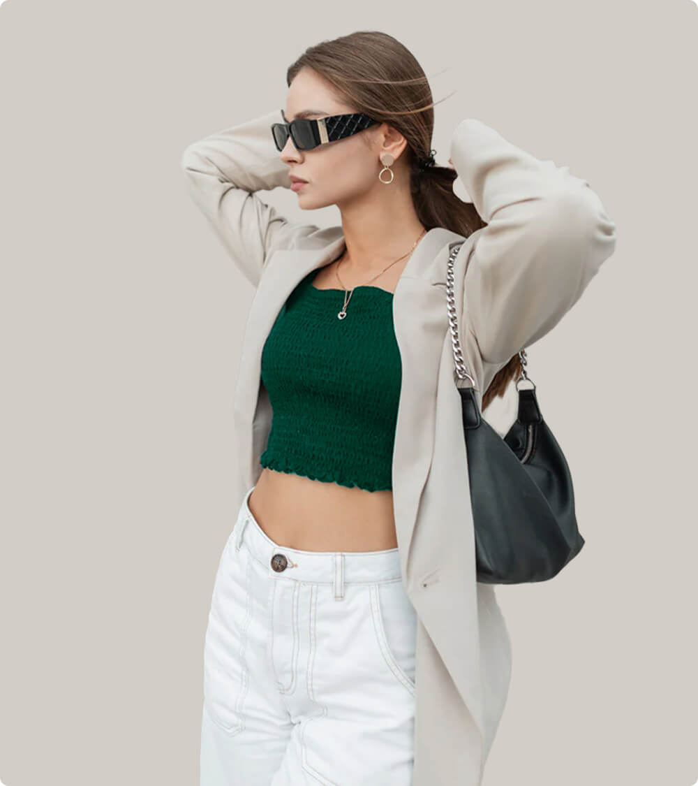 Black Blouson Crop Top