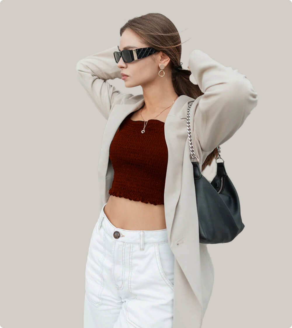 Black Blouson Crop Top