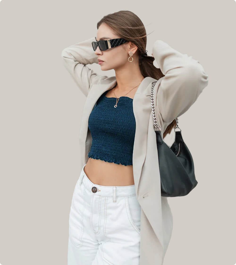 Black Blouson Crop Top