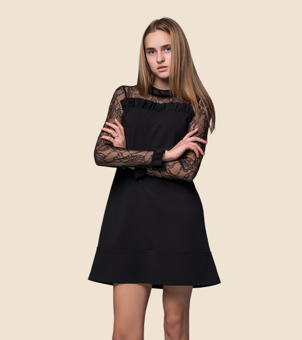 Women black high-neck dress